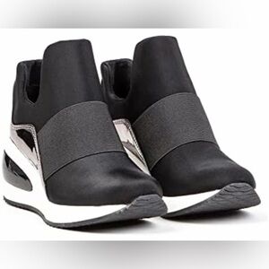 DKNY Borg Wedge Sneakers Size 9 Gunmetal Slip-On Hidden Wedge GUC